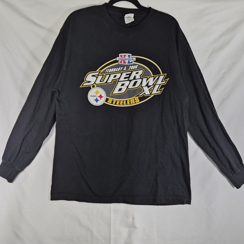 Y2k Pittsburgh Steelers Super Bowl XL 2006 Shirt‎ Mens Large Black NFL Long...